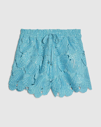 Blå strandshorts med cutwork och paljetter