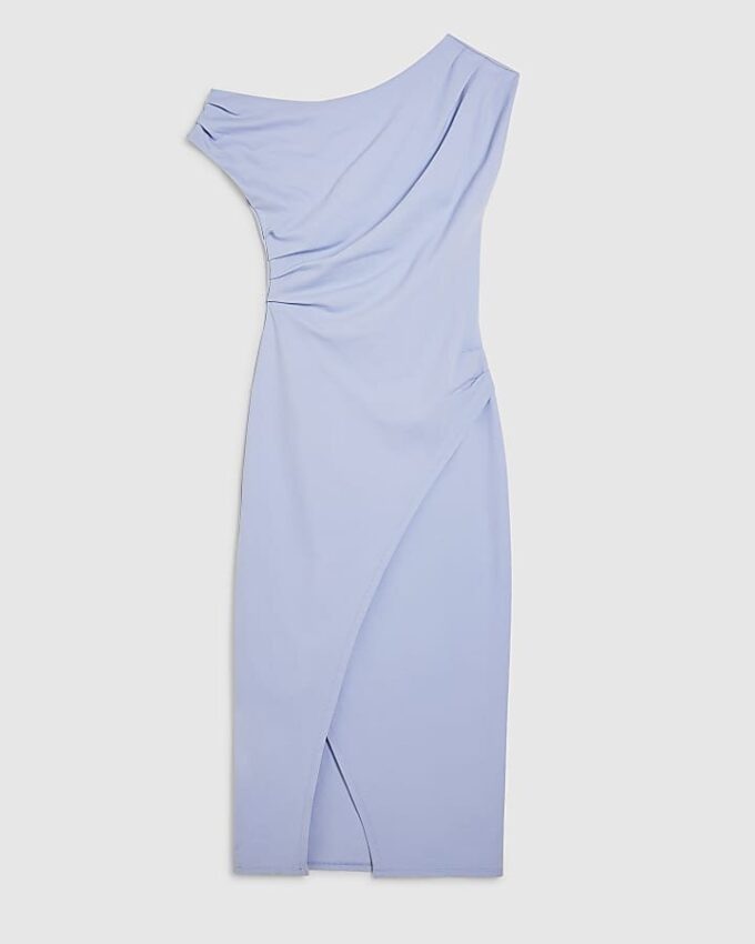 Blå stretchig draperad midiklänning Blå stretchig draperad midiklänning