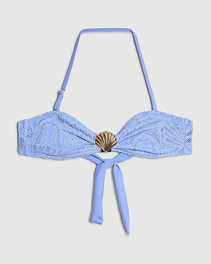 Blå texturerad bandeau-bikinitopp
