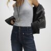 Blåa avslappnade flare-jeans med dragkedja