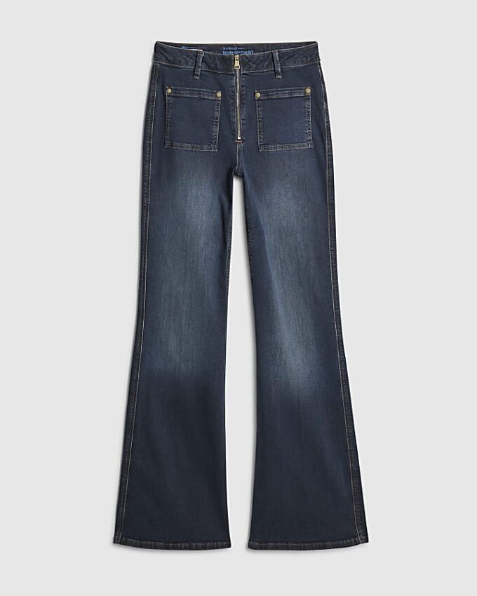 Blåa avslappnade flare-jeans med dragkedja