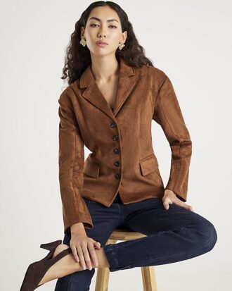 Brun blazer i imiterat mocka