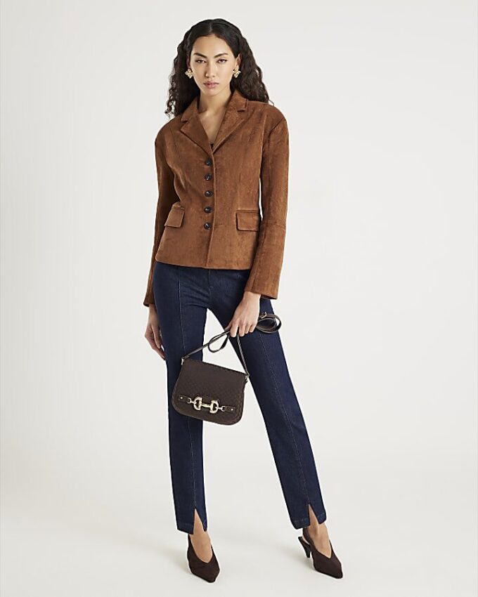Brun blazer i imiterat mocka