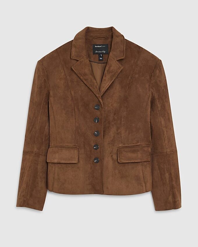 Brun blazer i imiterat mocka