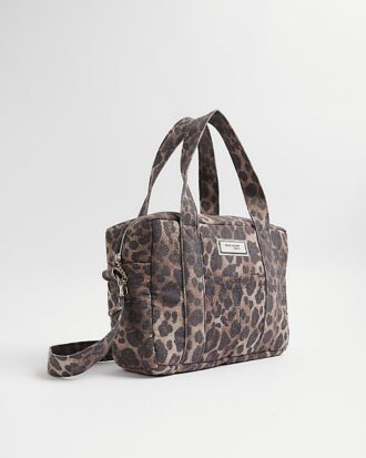 Brun canvasväska med leopardmönster
