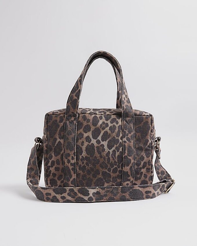 Brun canvasväska med leopardmönster