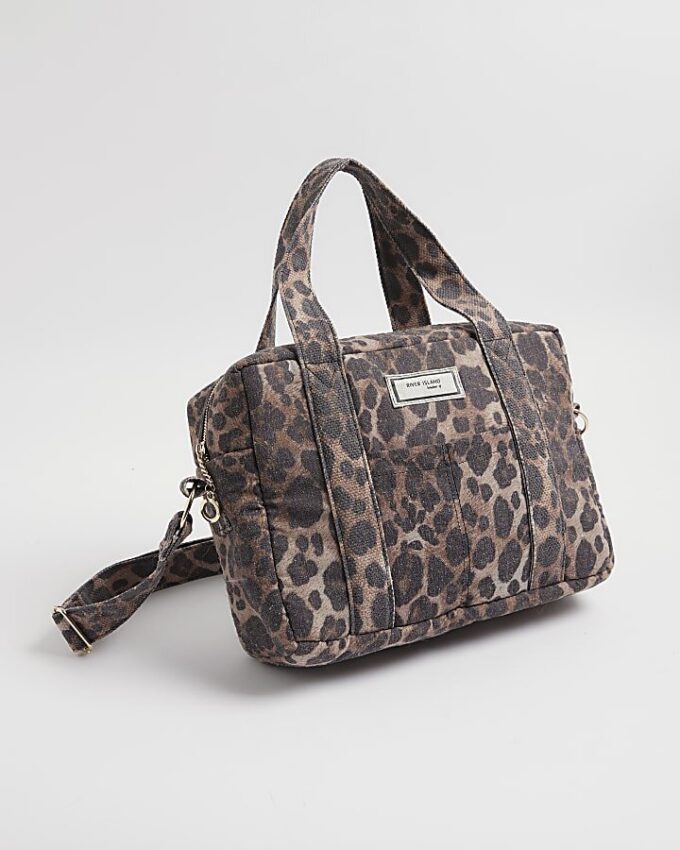 Brun canvasväska med leopardmönster