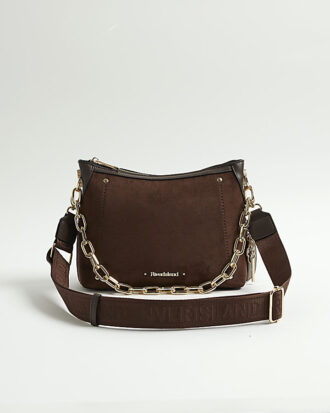 Brun crossbody-väska med kedja fram
