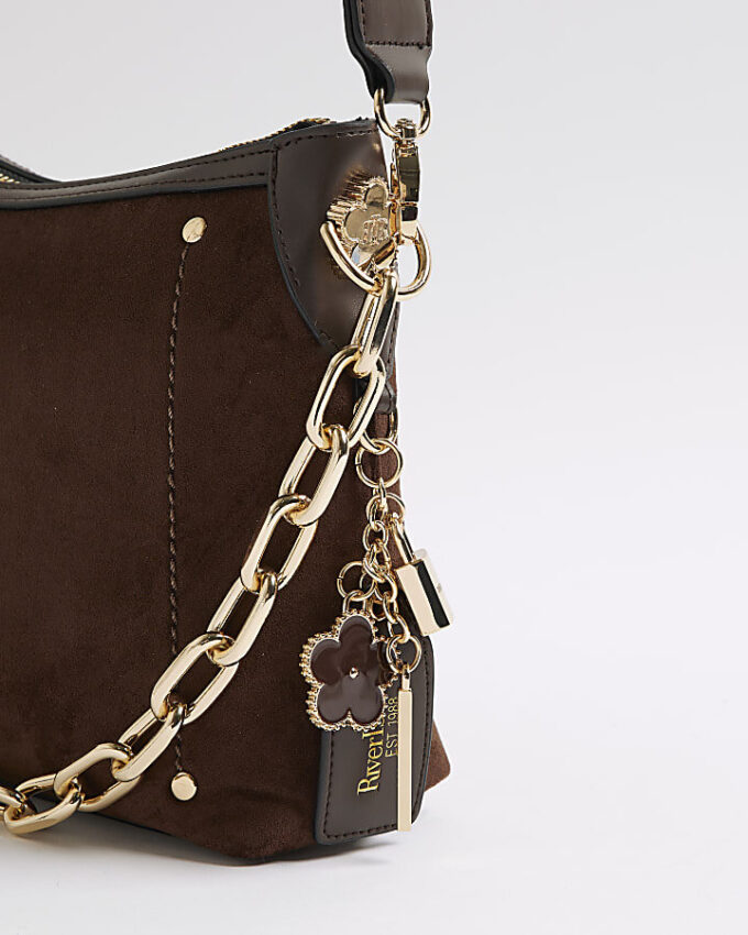 Brun crossbody-väska med kedja fram