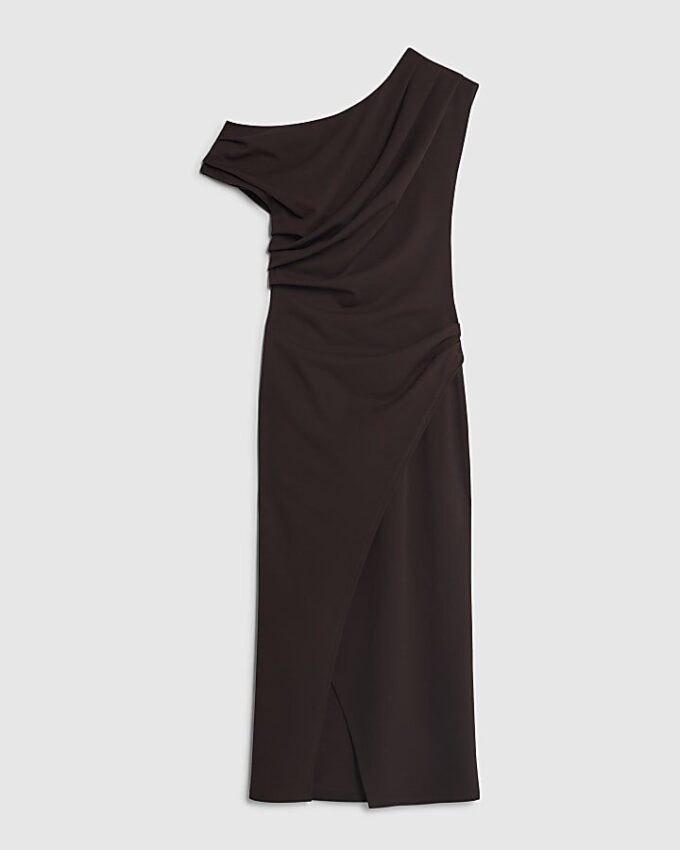 Brun draperad midiklänning