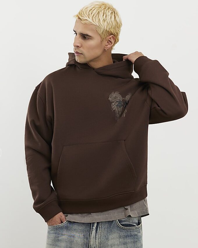 Brun hoodie i oversized-modell med Kagoshima-drake