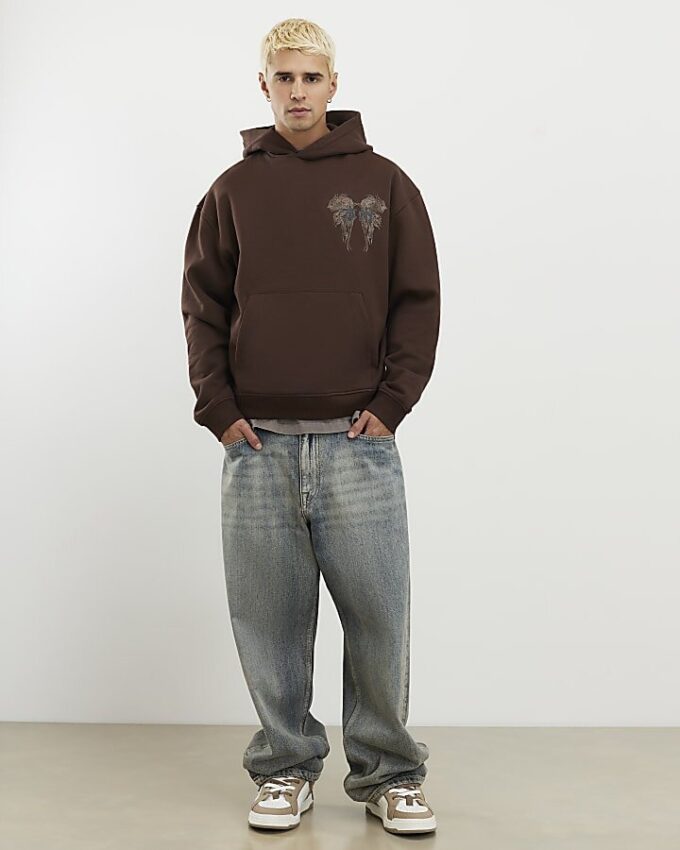 Brun hoodie i oversized-modell med Kagoshima-drake