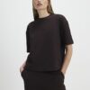 Brun jacquard-T-shirt med korta ärmar och boxig passform