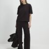 Brun jacquard-T-shirt med korta ärmar och boxig passform