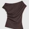 Brun kortärmad off shoulder-top med drapering