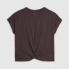 Brun kortärmad T-shirt med vridet framstycke