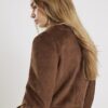 Brun kragefri blazer i imitationsmocka