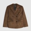 Brun kragefri blazer i imitationsmocka