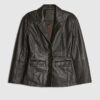 Brun läderblazer med figursydd midja