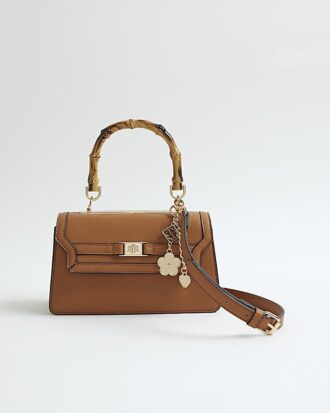 Brun liten totebag med topphandtag