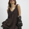 Brun lång camisole-top i spets