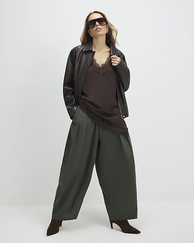Brun lång camisole-top i spets