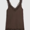 Brun lång camisole-top i spets