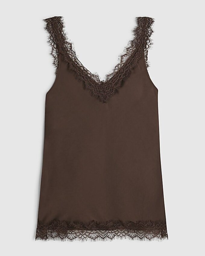 Brun lång camisole-top i spets