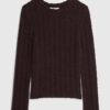 Brun långärmad kabelstickad figursydd topp Brun långärmad kabelstickad figursydd topp