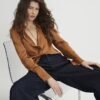 Brun långärmad slim fit-skjorta i satin