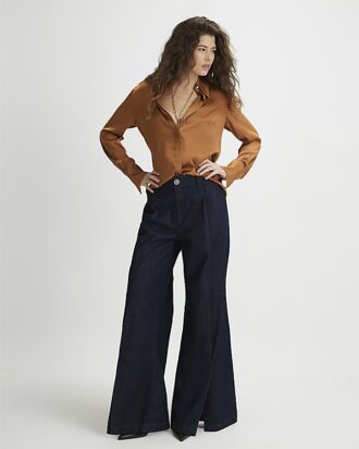 Brun långärmad slim fit-skjorta i satin