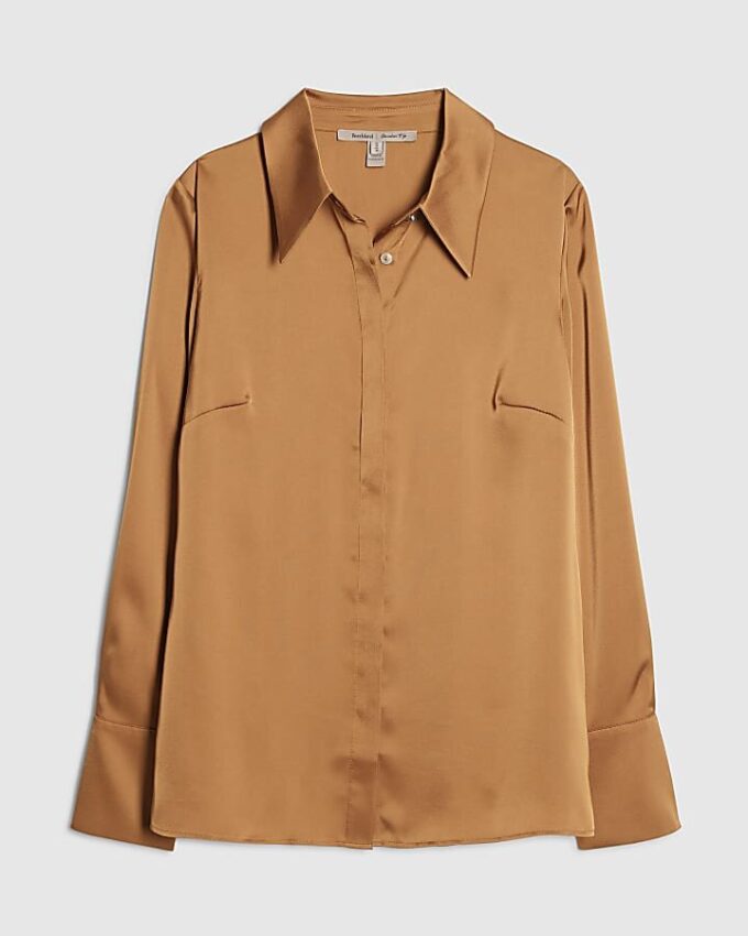 Brun långärmad slim fit-skjorta i satin