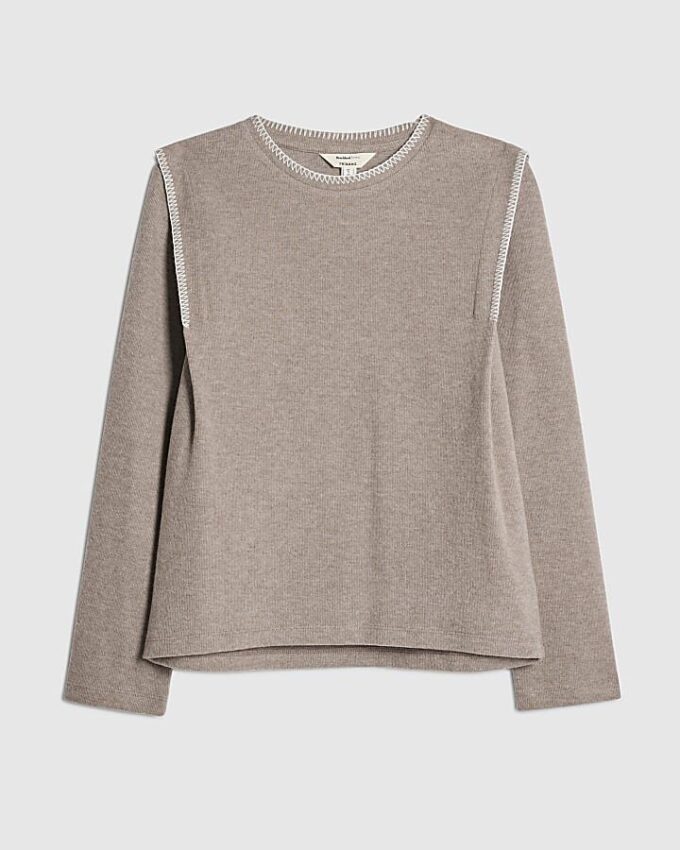 Brun långärmad sweatshirt med whipstitch