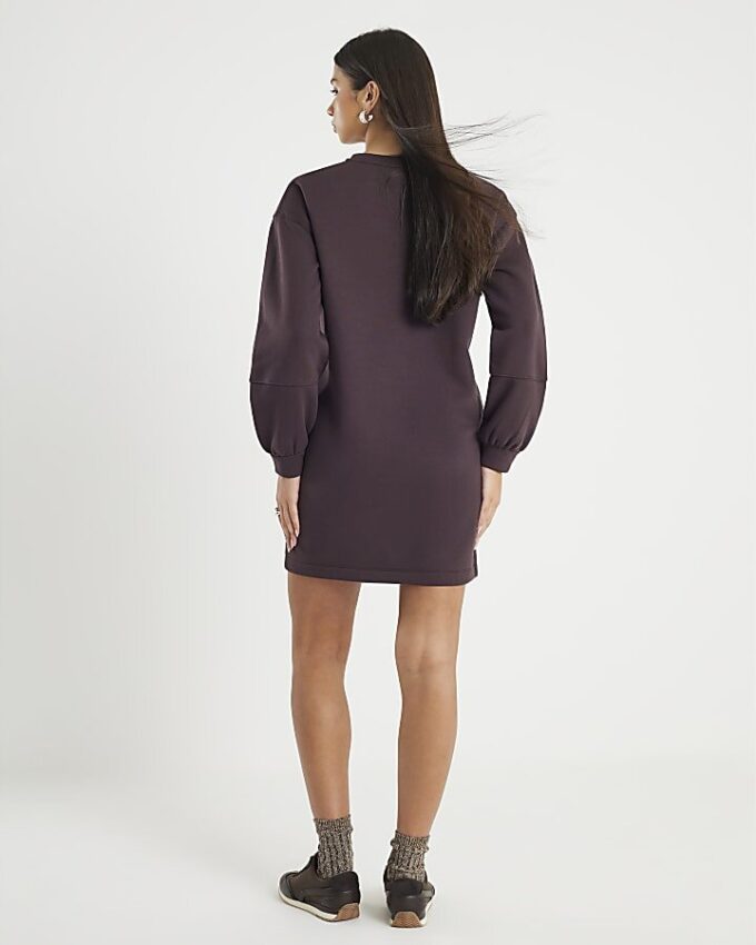 Brun långärmad sweatshirt-miniklänning