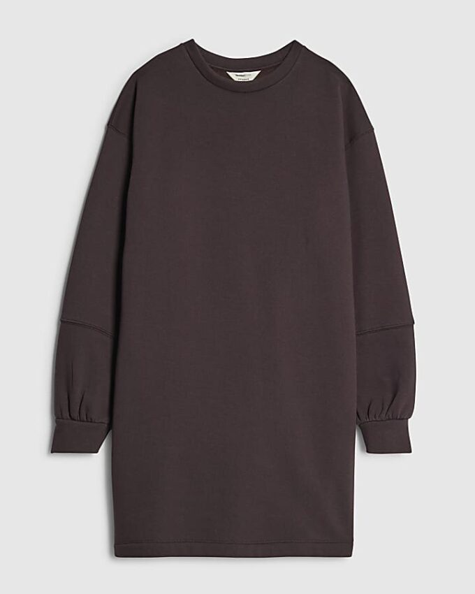Brun långärmad sweatshirt-miniklänning