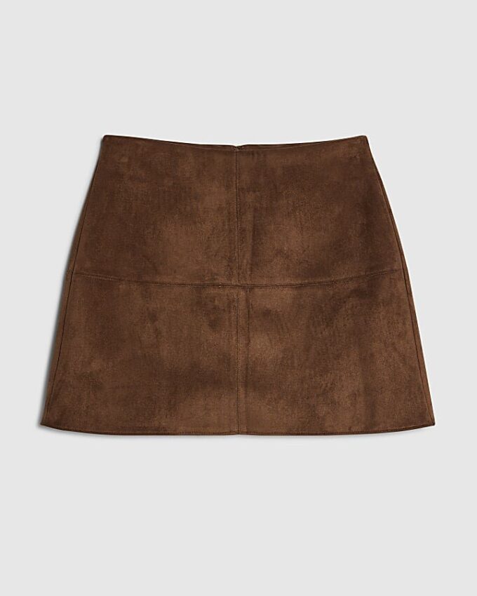 Brun minikjol i imitationsmocka