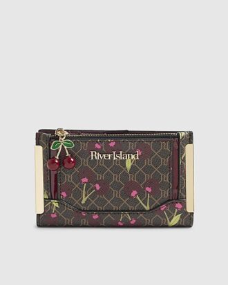 Brun miniplånbok med körsbärsmonogramtryck