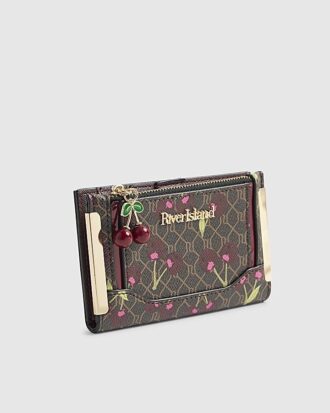 Brun miniplånbok med körsbärsmonogramtryck