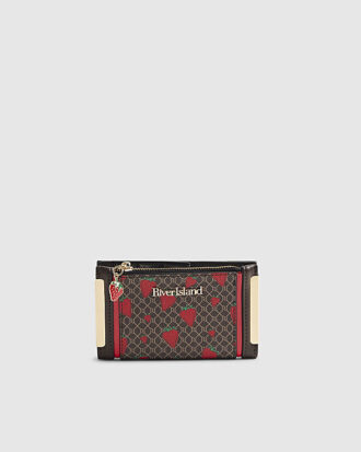 Brun miniväska med monogram och jordgubbsmönster