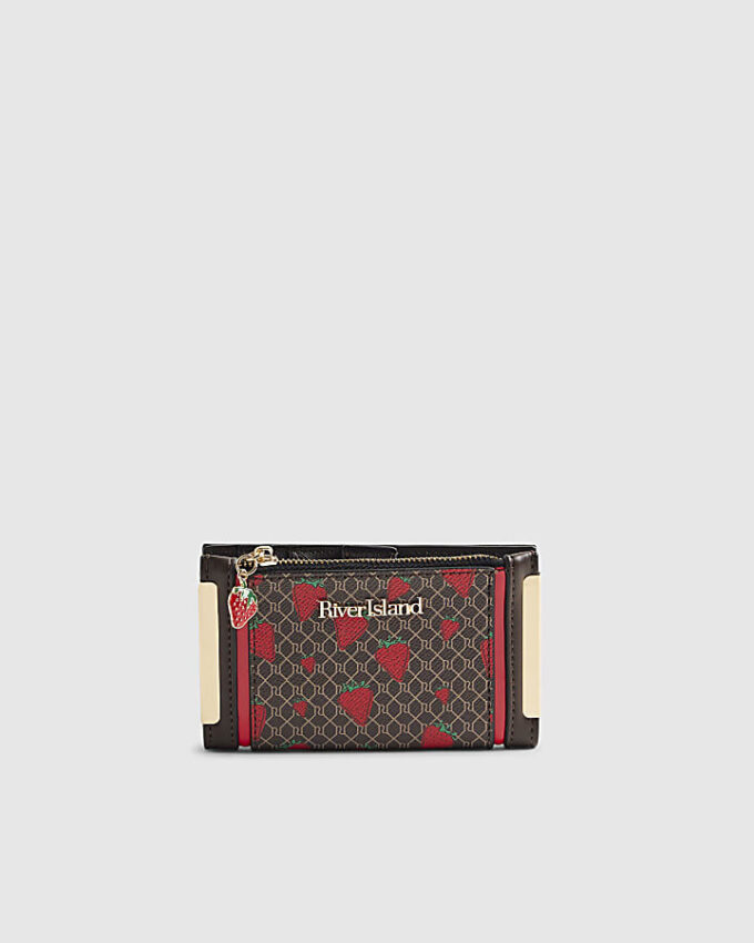 Brun miniväska med monogram och jordgubbsmönster