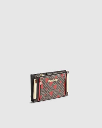 Brun miniväska med monogram och jordgubbsmönster