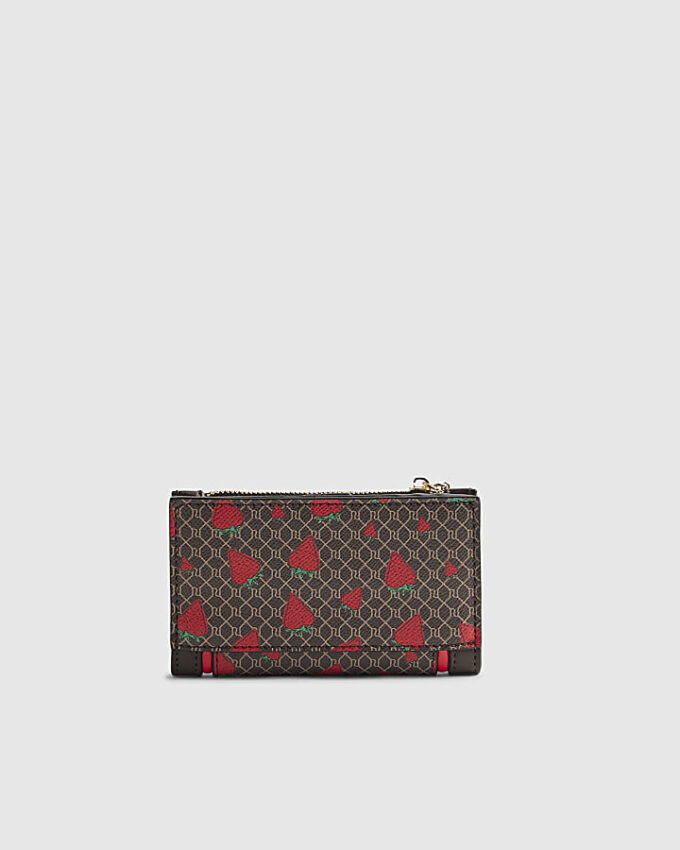 Brun miniväska med monogram och jordgubbsmönster