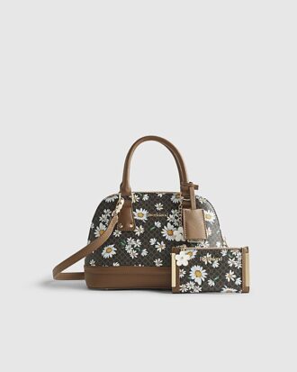 Brun monogram-tote med daisy-motiv