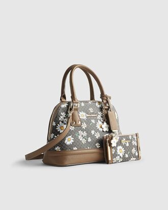 Brun monogram-tote med daisy-motiv