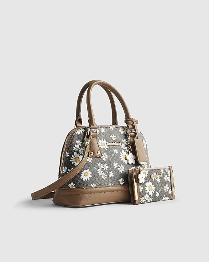 Brun monogram-tote med daisy-motiv