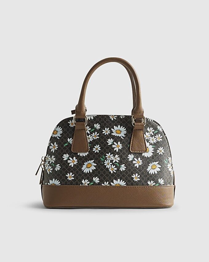 Brun monogram-tote med daisy-motiv