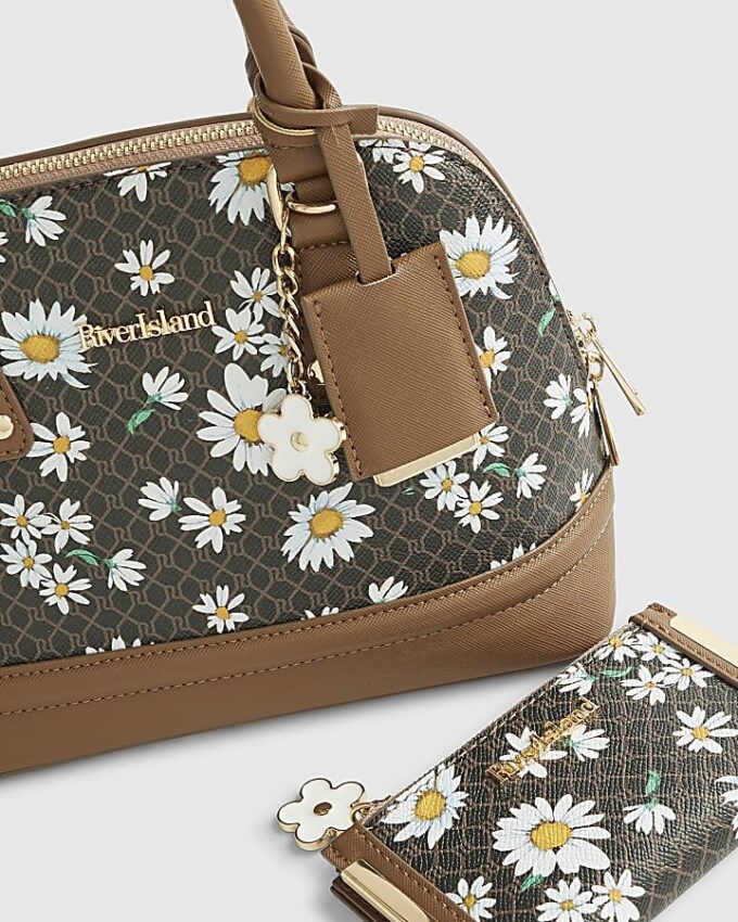 Brun monogram-tote med daisy-motiv