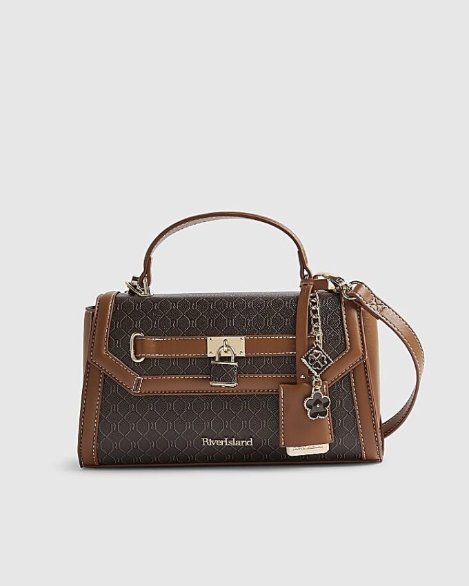 Brun monogram-tote med hänglås fram