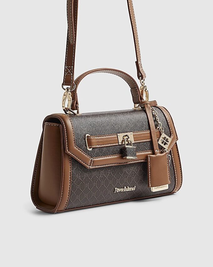 Brun monogram-tote med hänglås fram
