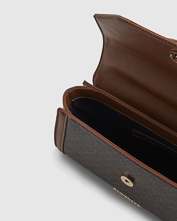 Brun monogram-tote med hänglås fram